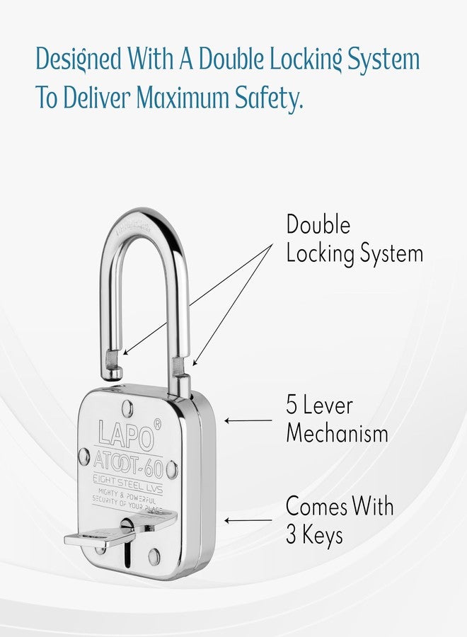 LAPO Premium 60mm High-Security Padlock with 3 Keys for Main Door, Shops, Offices, Warehouse & Tool Boxes, Durable 8 Levers Mechanism, Hard Steel Shackle,3 Years Warranty (Pack of 1) - Image 5